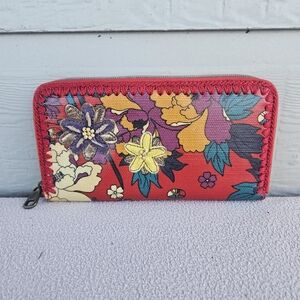 Sakroots Artist Circle Zip Around Wallet Floral Red Purple Yellow Boho Thread